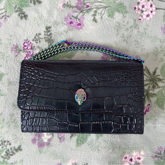 Kurt Geiger London Kensington Leather Wallet Bag w Holographic Rainbow Metal - Picture 1 of 5